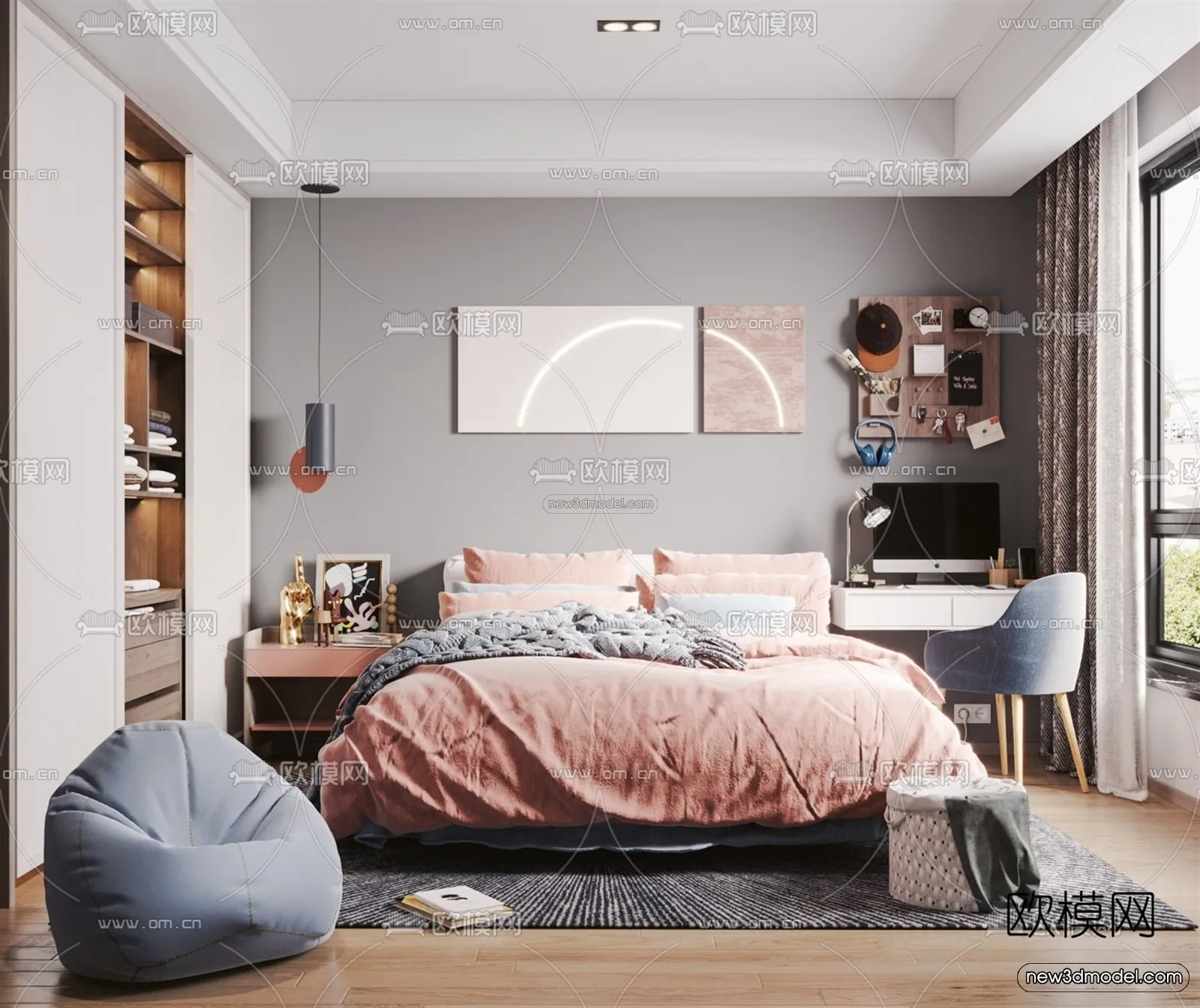 Morandi Style Interior 3D Blocks – Bedroom 3D Scene – 167 – VRAY