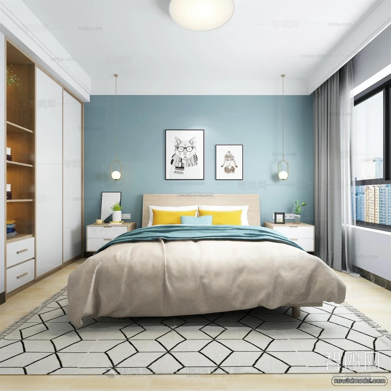 Morandi Style Interior 3D Blocks – Bedroom 3D Scene – 171 – VRAY