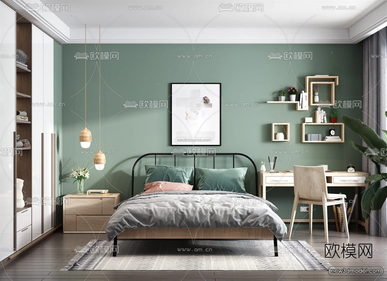 Morandi Style Interior 3D Blocks – Bedroom 3D Scene – 175 – VRAY