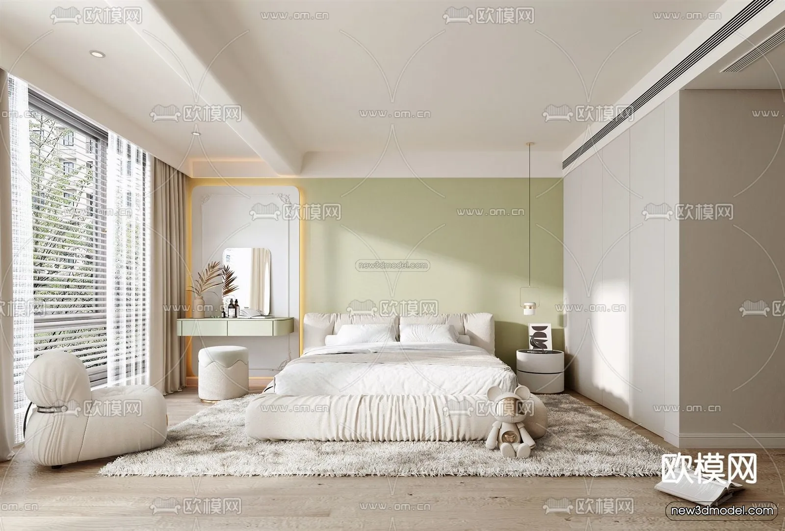 Morandi Style Interior 3D Blocks – Bedroom 3D Scene – 177 – VRAY