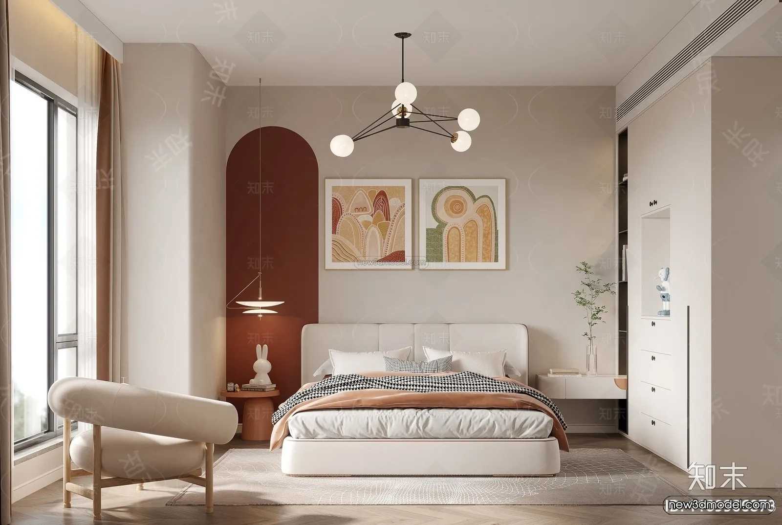 Morandi Style Interior 3D Blocks – Bedroom 3D Scene – 179 – CORONA