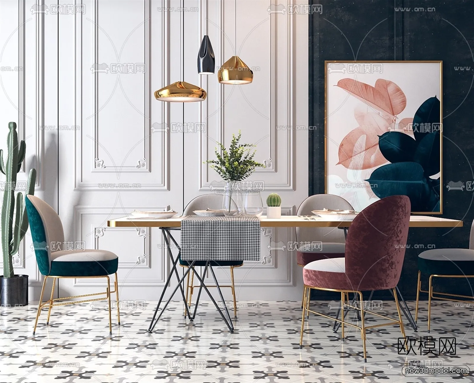 Morandi Style Interior 3D Blocks – Dining 3D Scene – 188 – VRAY