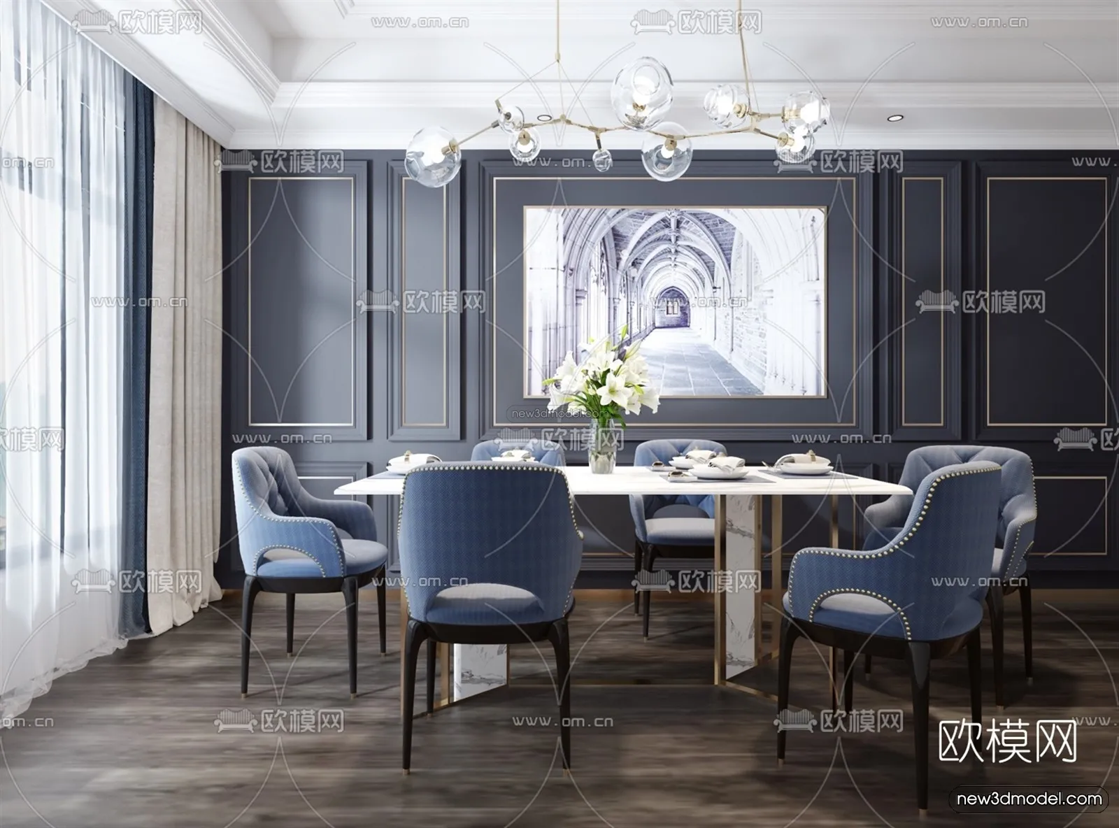 Morandi Style Interior 3D Blocks – Dining 3D Scene – 190 – VRAY