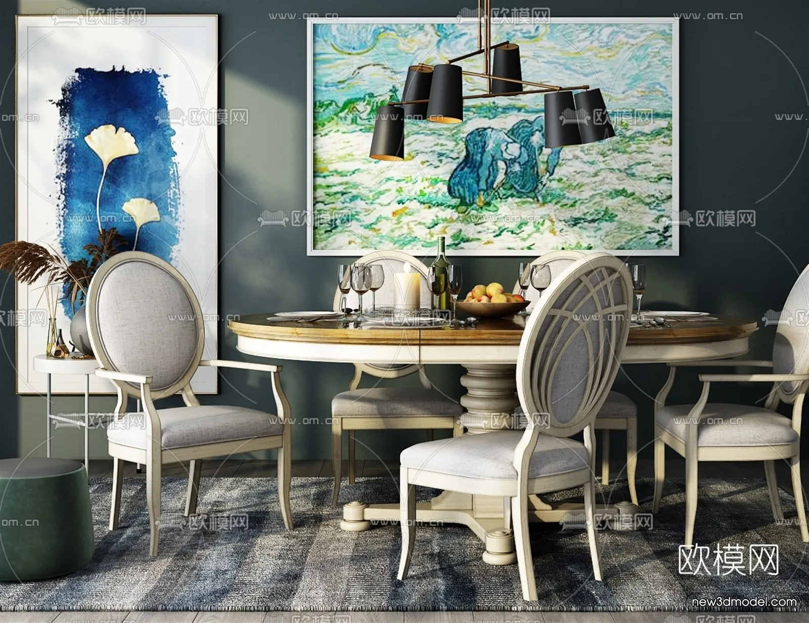 Morandi Style Interior 3D Blocks – Dining 3D Scene – 192 – VRAY