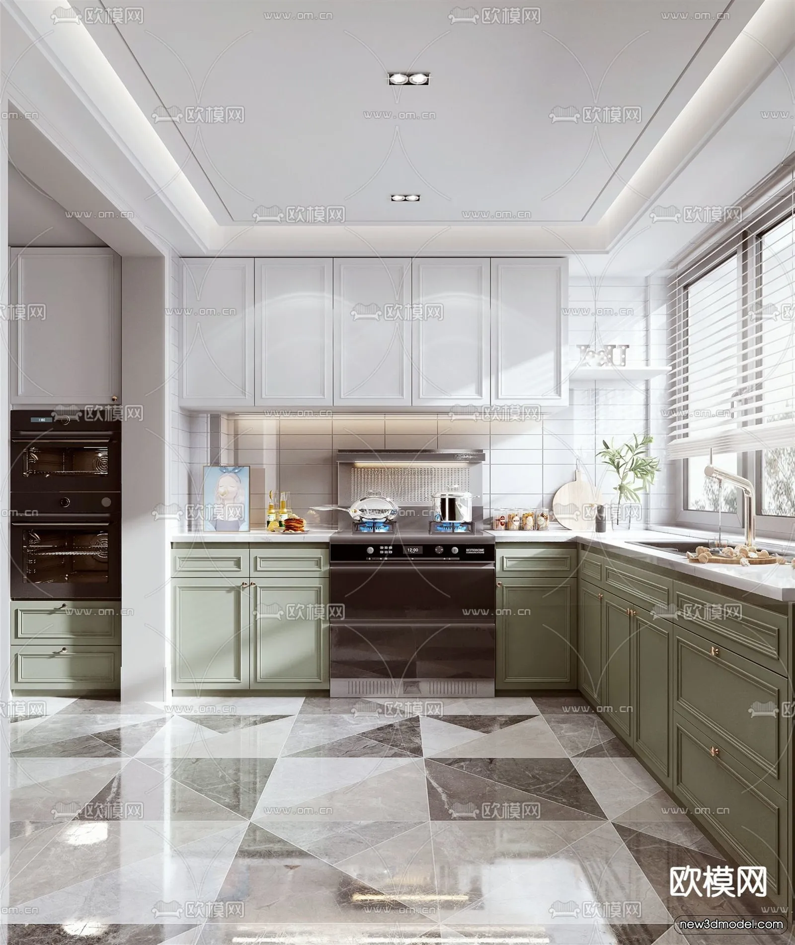 Morandi Style Interior 3D Blocks – Kitchen 3D Scene – 214 – VRAY