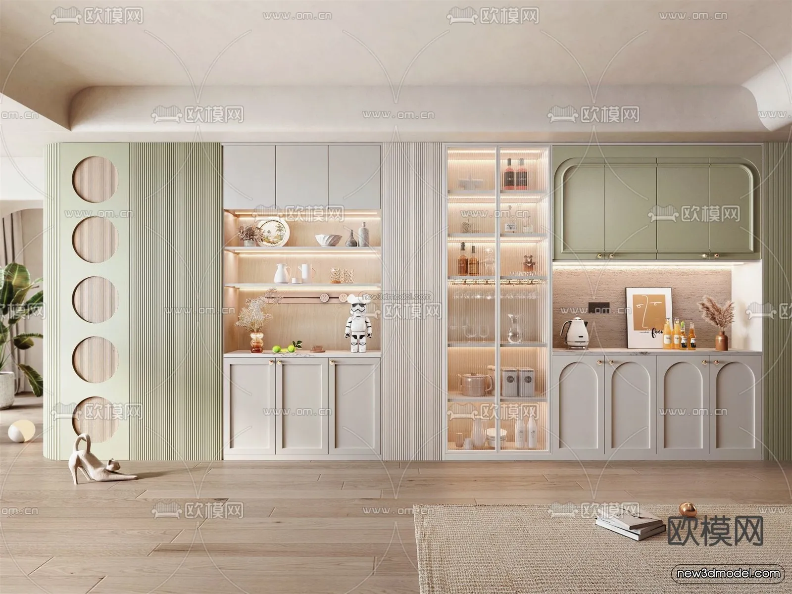 Morandi Style Interior 3D Blocks – Kitchen 3D Scene – 215 – VRAY