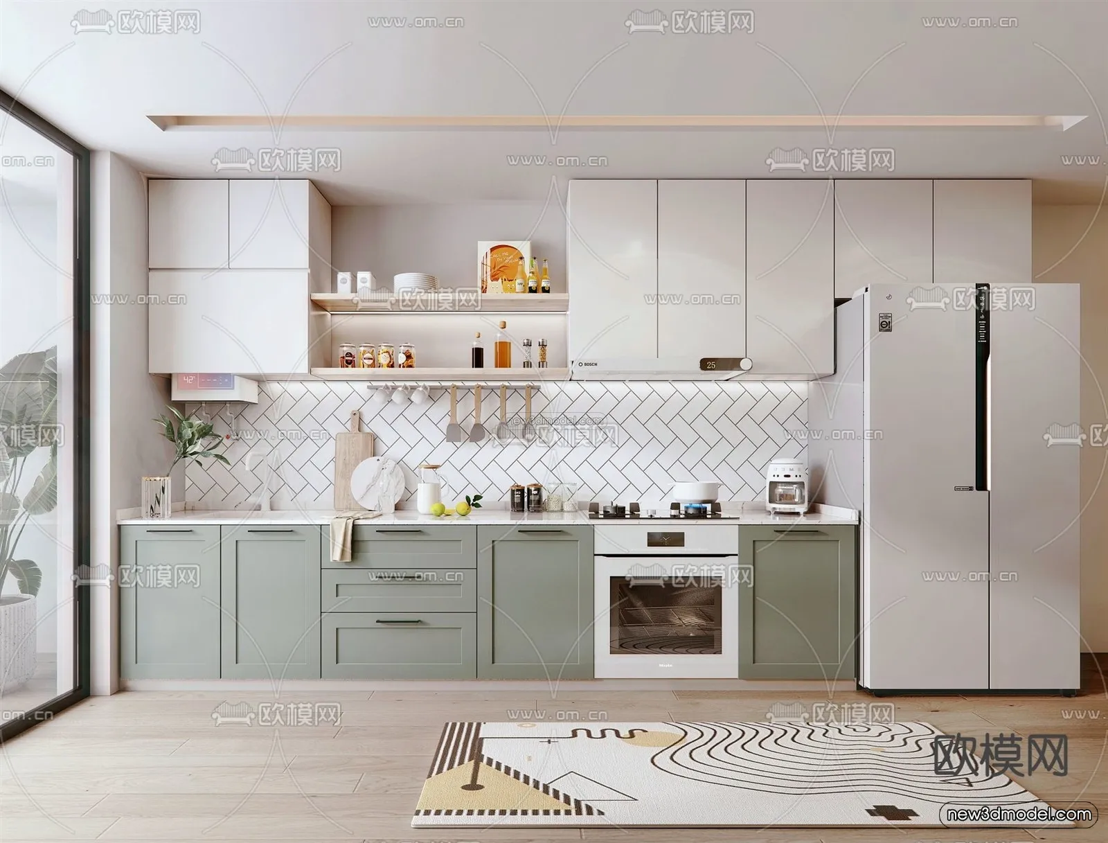 Morandi Style Interior 3D Blocks – Kitchen 3D Scene – 217 – VRAY