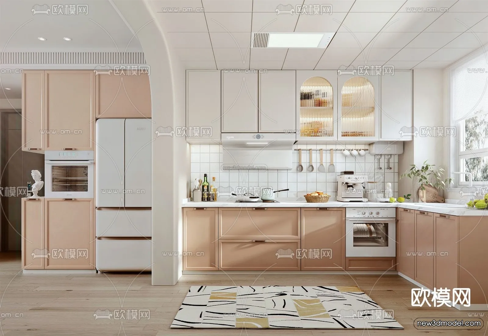 Morandi Style Interior 3D Blocks – Kitchen 3D Scene – 218 – VRAY