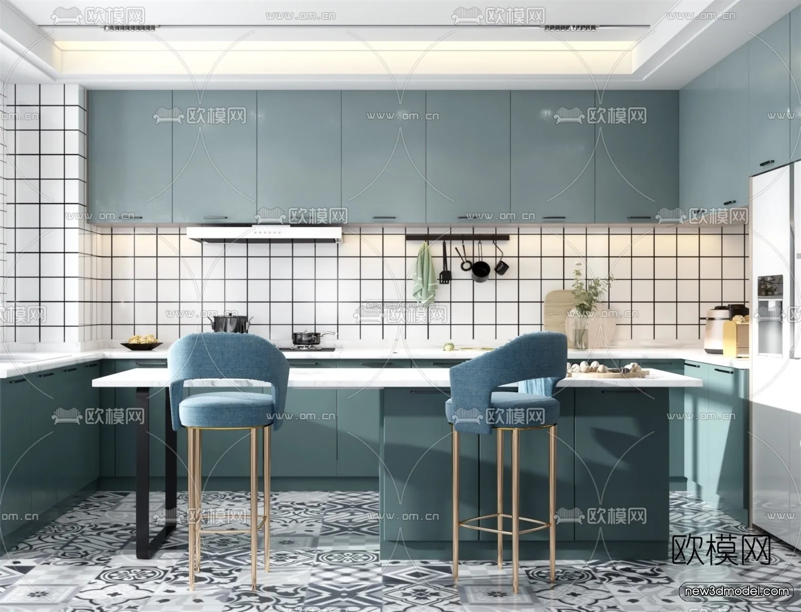 Morandi Style Interior 3D Blocks – Kitchen 3D Scene – 222 – VRAY