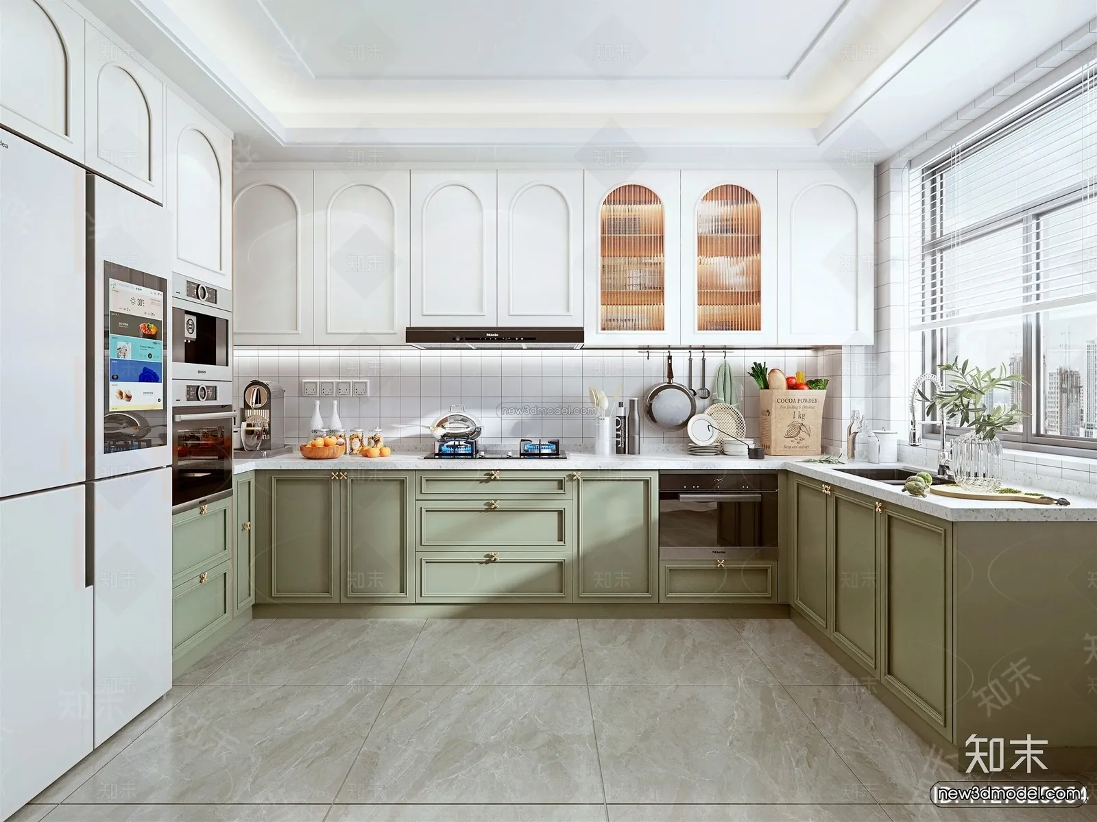 Morandi Style Interior 3D Blocks – Kitchen 3D Scene – 223 – VRAY