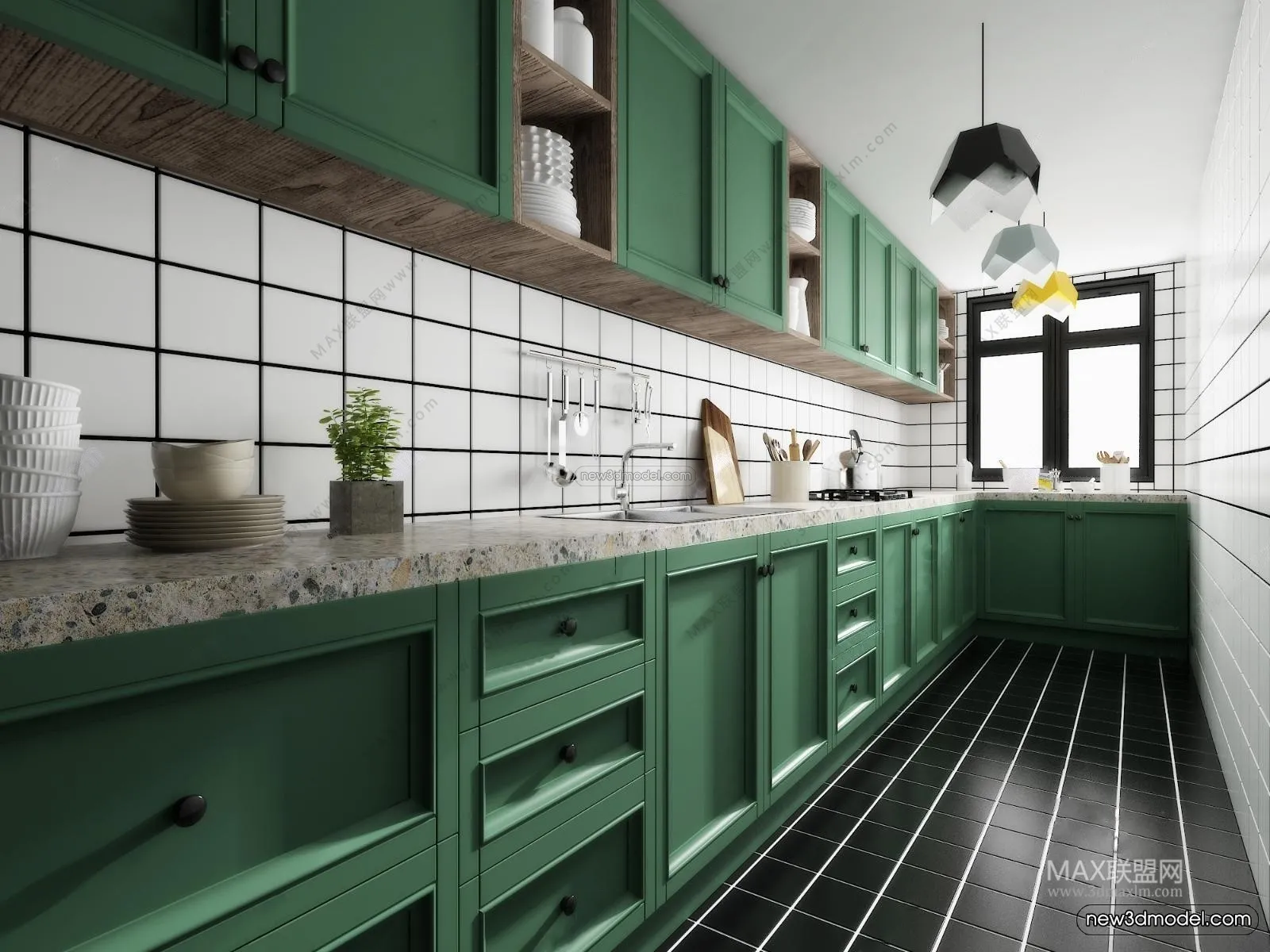 Morandi Style Interior 3D Blocks – Kitchen 3D Scene – 227 – VRAY