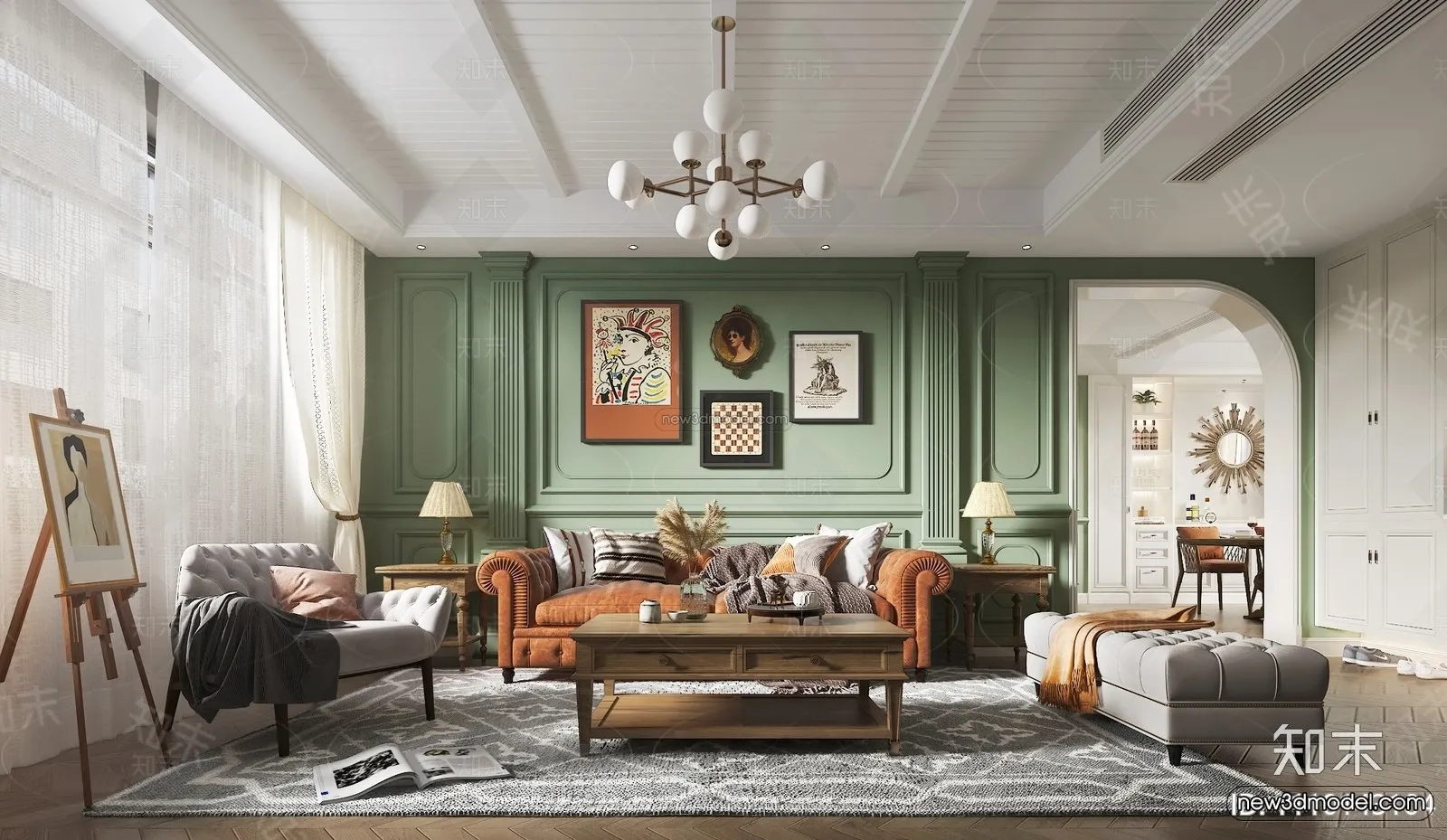 Morandi Style Interior 3D Blocks – Living Room 3D Scene – 001 – VRAY