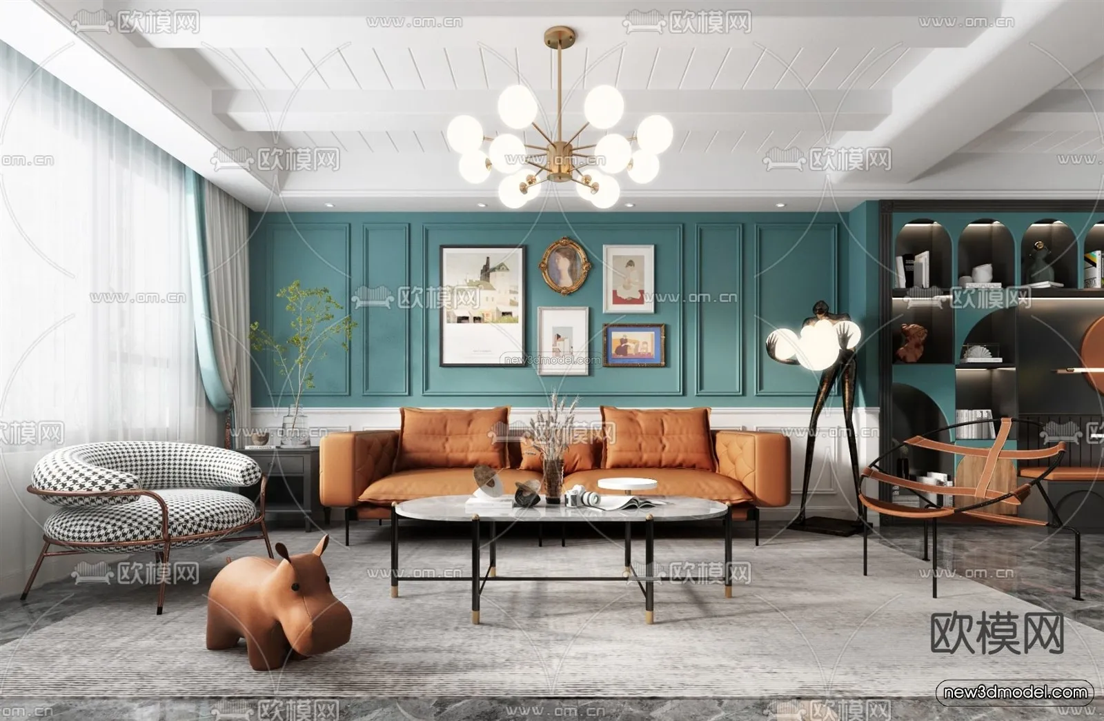 Morandi Style Interior 3D Blocks – Living Room 3D Scene – 002 – VRAY