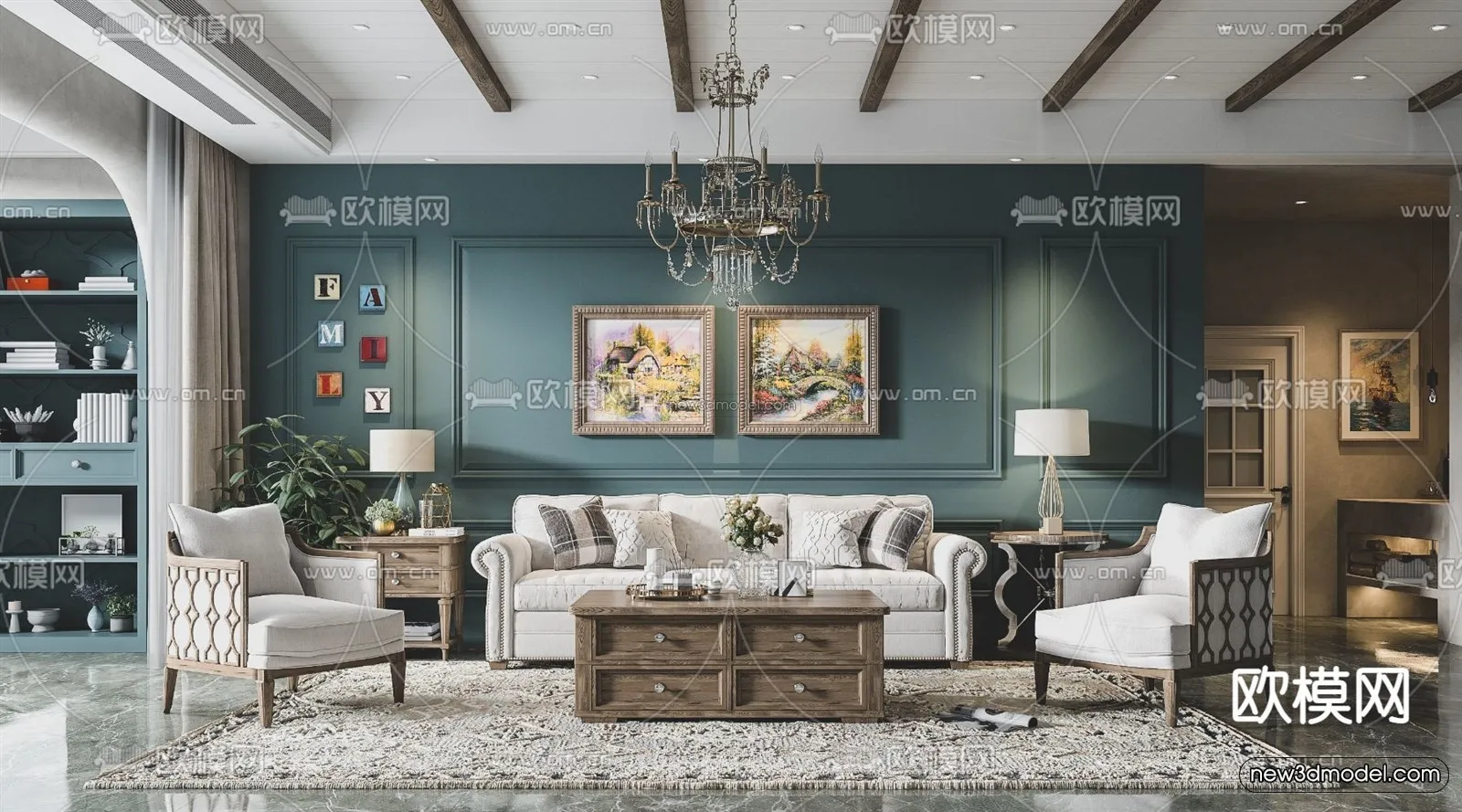 Morandi Style Interior 3D Blocks – Living Room 3D Scene – 003 – VRAY