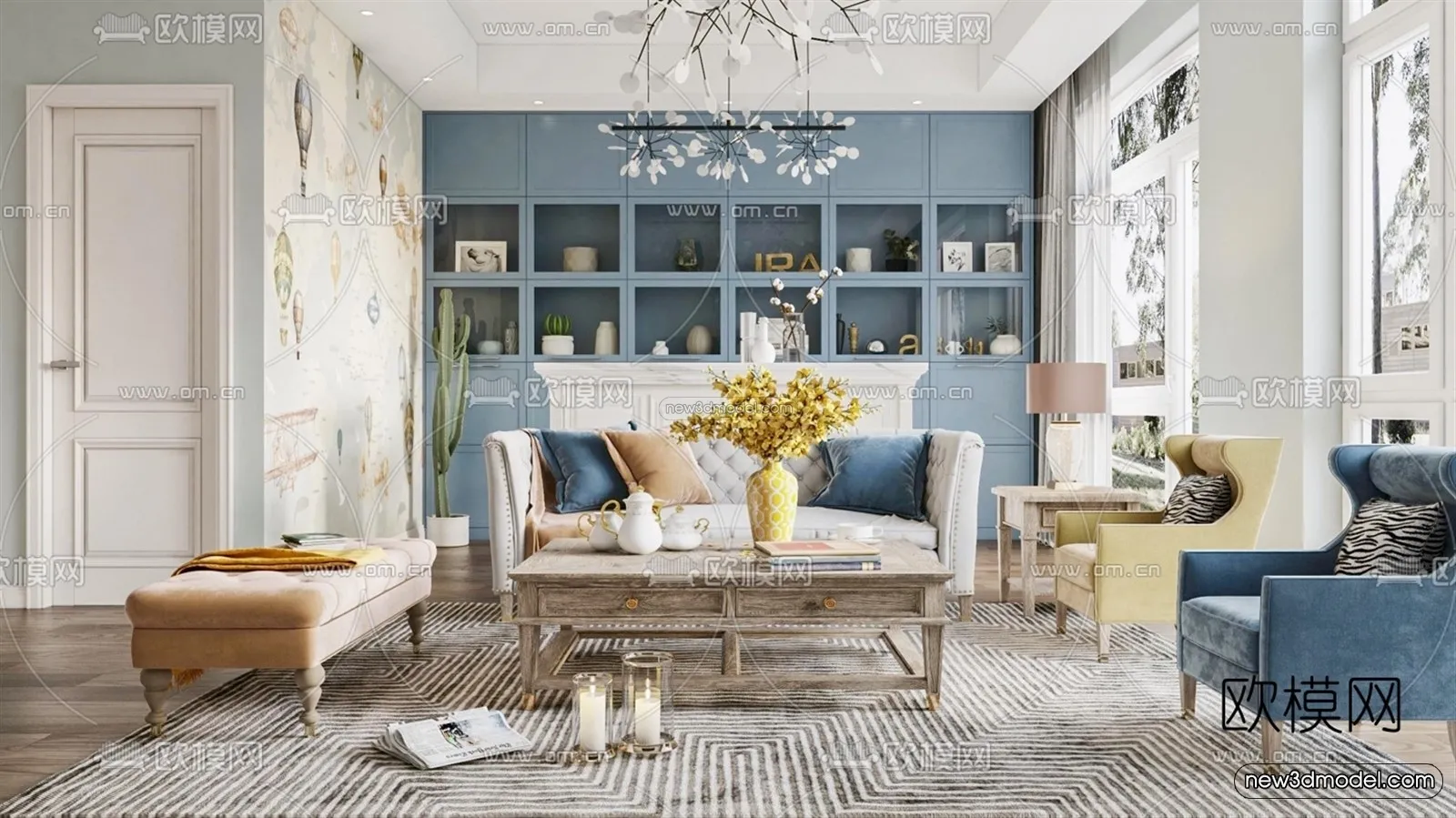 Morandi Style Interior 3D Blocks – Living Room 3D Scene – 005 – VRAY