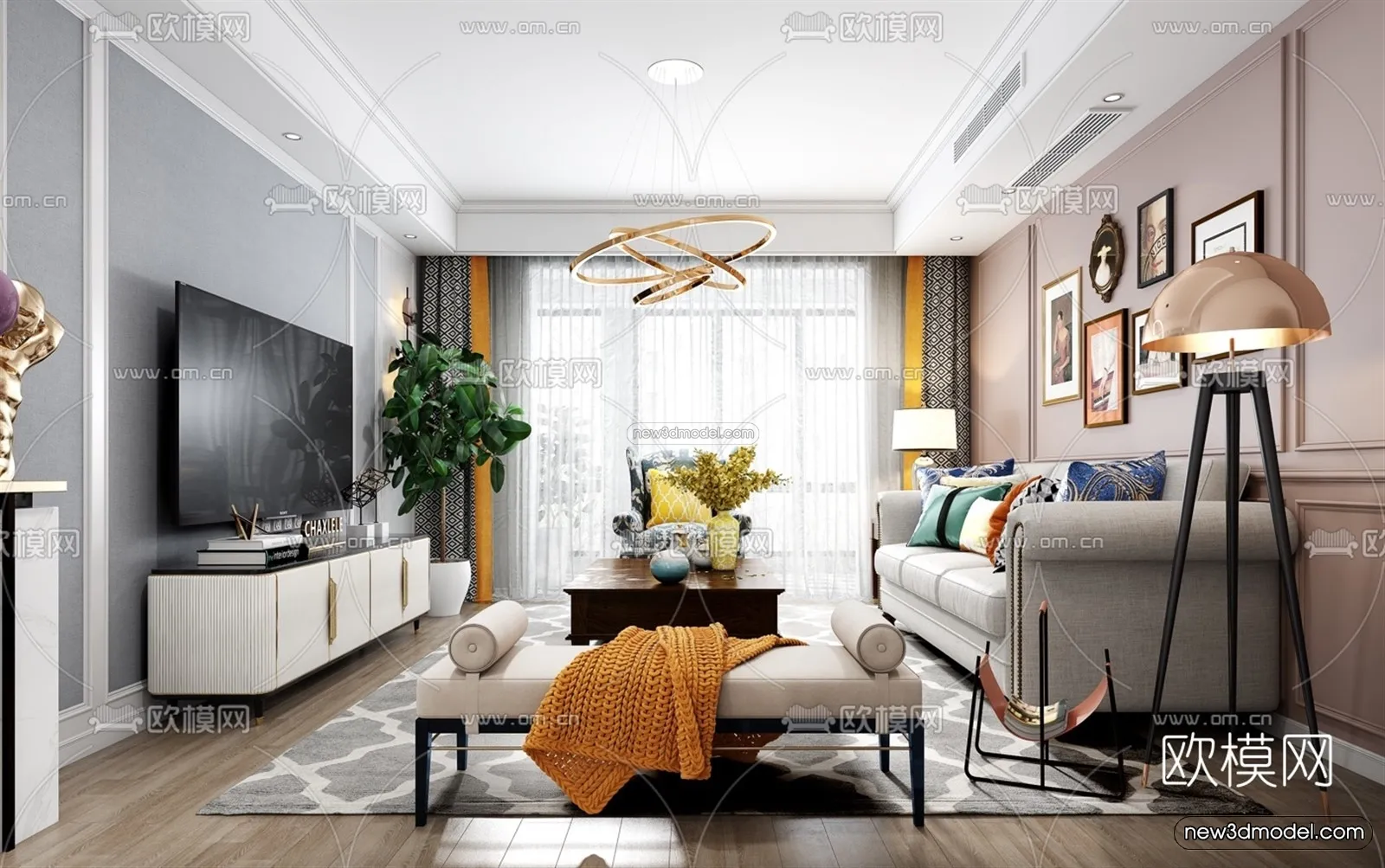 Morandi Style Interior 3D Blocks – Living Room 3D Scene – 006 – VRAY