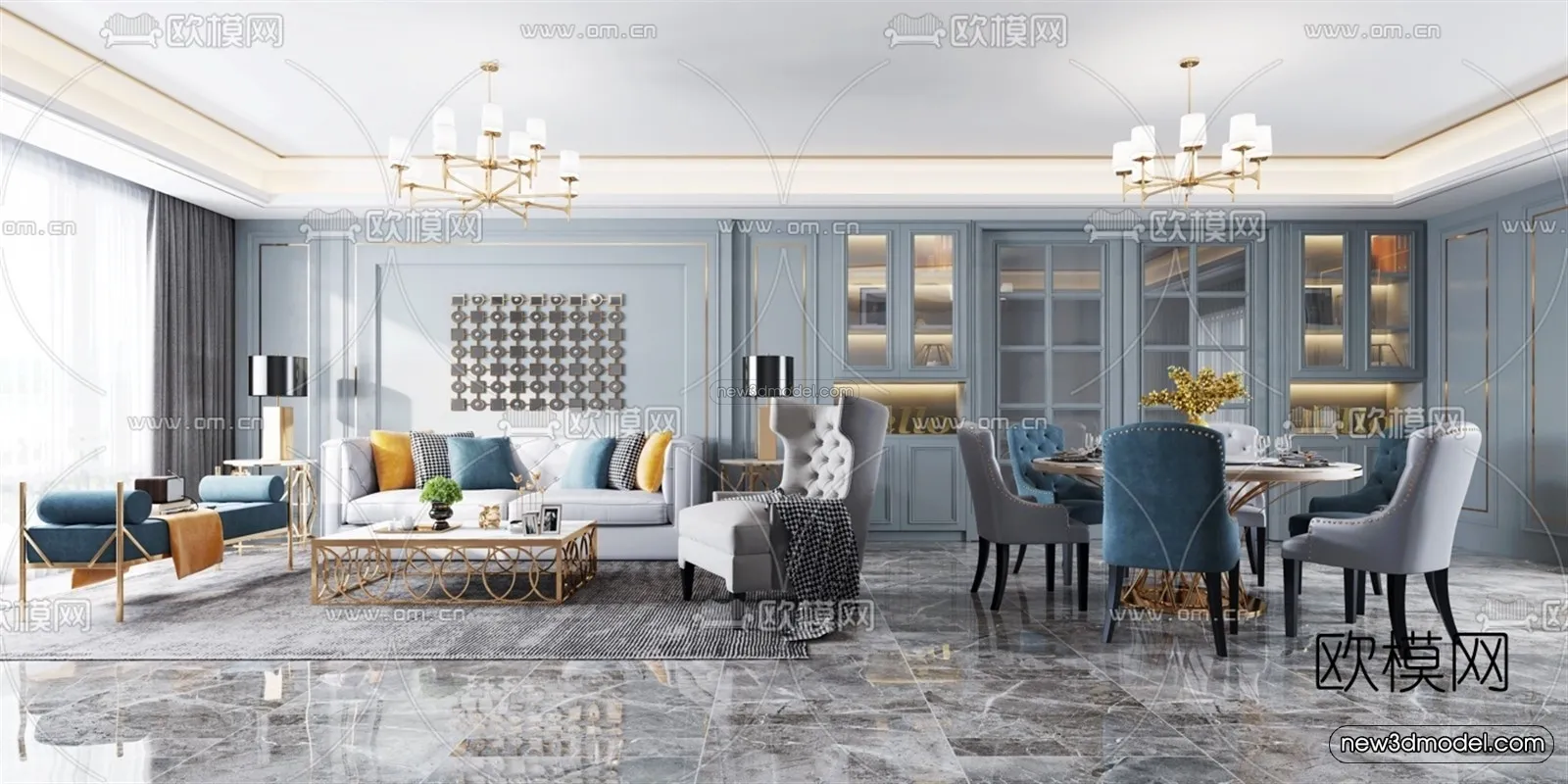 Morandi Style Interior 3D Blocks – Living Room 3D Scene – 009 – VRAY