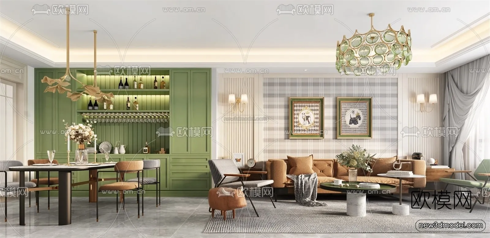 Morandi Style Interior 3D Blocks – Living Room 3D Scene – 010 – VRAY