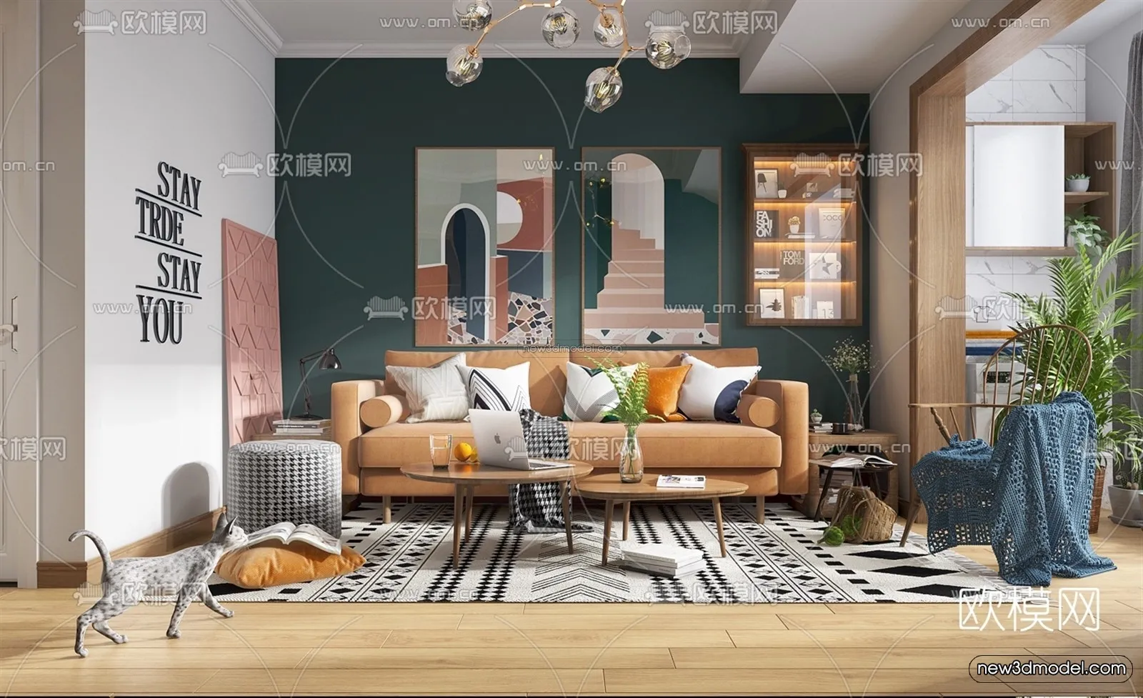Morandi Style Interior 3D Blocks – Living Room 3D Scene – 012 – VRAY