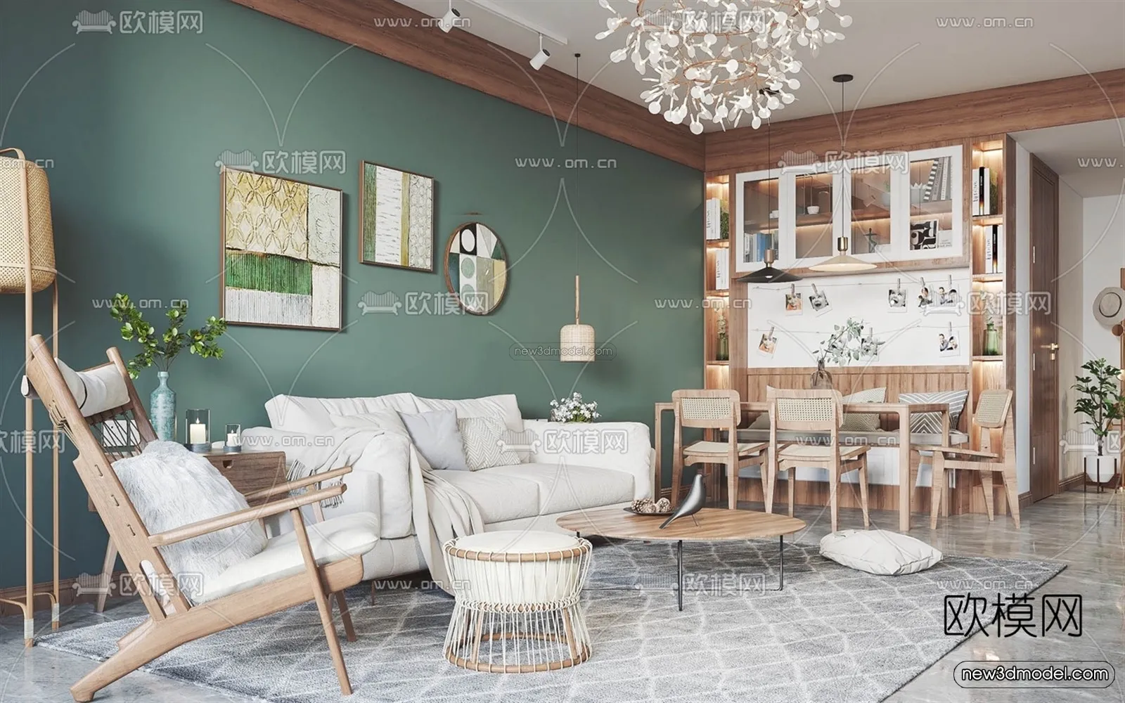 Morandi Style Interior 3D Blocks – Living Room 3D Scene – 015 – VRAY