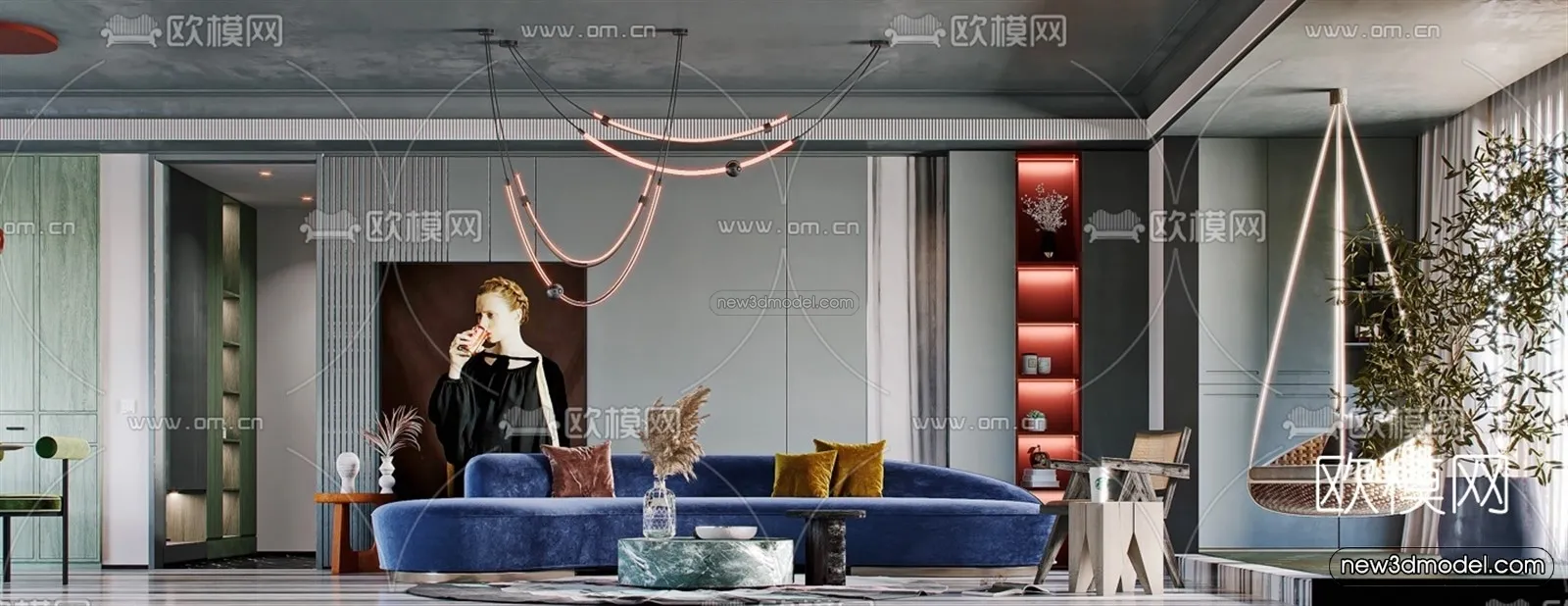 Morandi Style Interior 3D Blocks – Living Room 3D Scene – 017 – VRAY