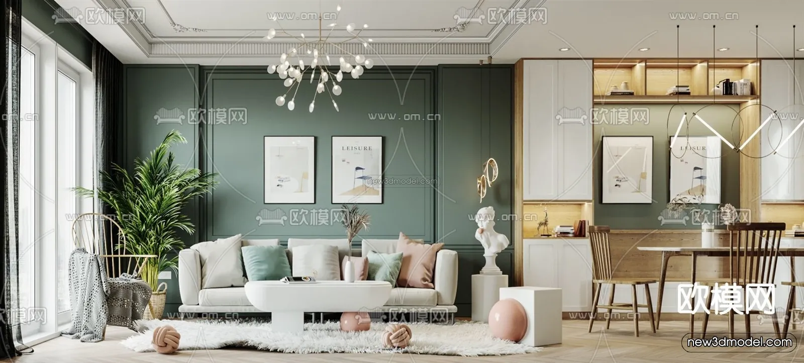 Morandi Style Interior 3D Blocks – Living Room 3D Scene – 019 – VRAY