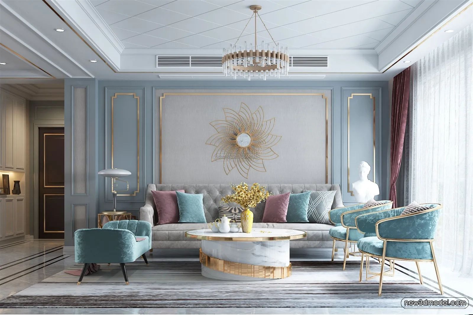 Morandi Style Interior 3D Blocks – Living Room 3D Scene – 021 – VRAY