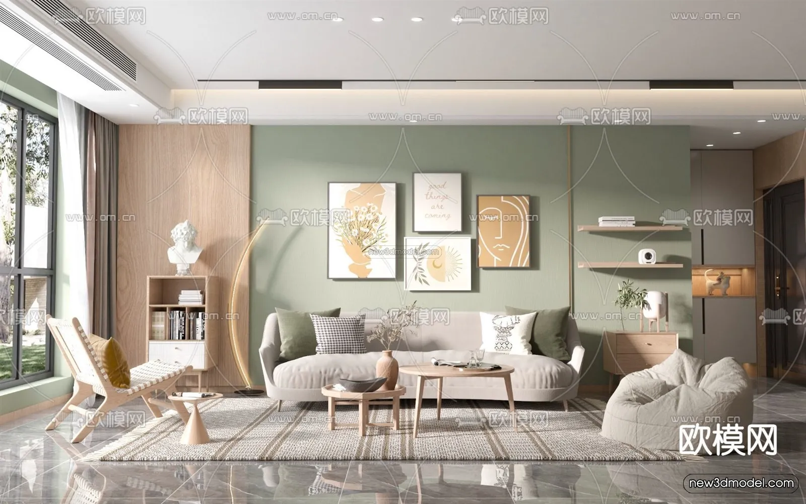 Morandi Style Interior 3D Blocks – Living Room 3D Scene – 022 – VRAY