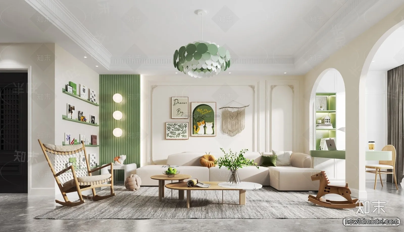 Morandi Style Interior 3D Blocks – Living Room 3D Scene – 023 – VRAY