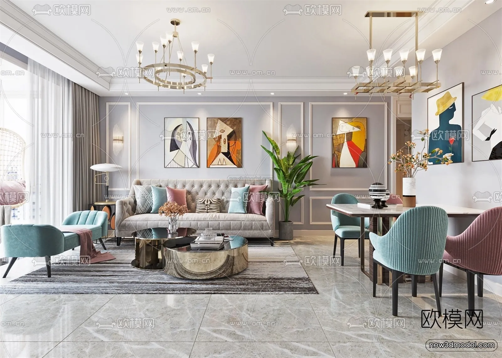 Morandi Style Interior 3D Blocks – Living Room 3D Scene – 024 – VRAY