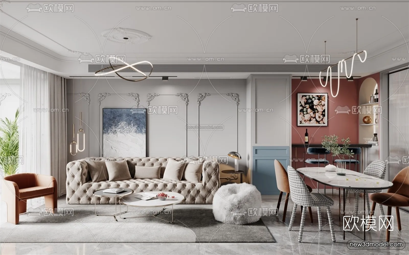 Morandi Style Interior 3D Blocks – Living Room 3D Scene – 025 – VRAY