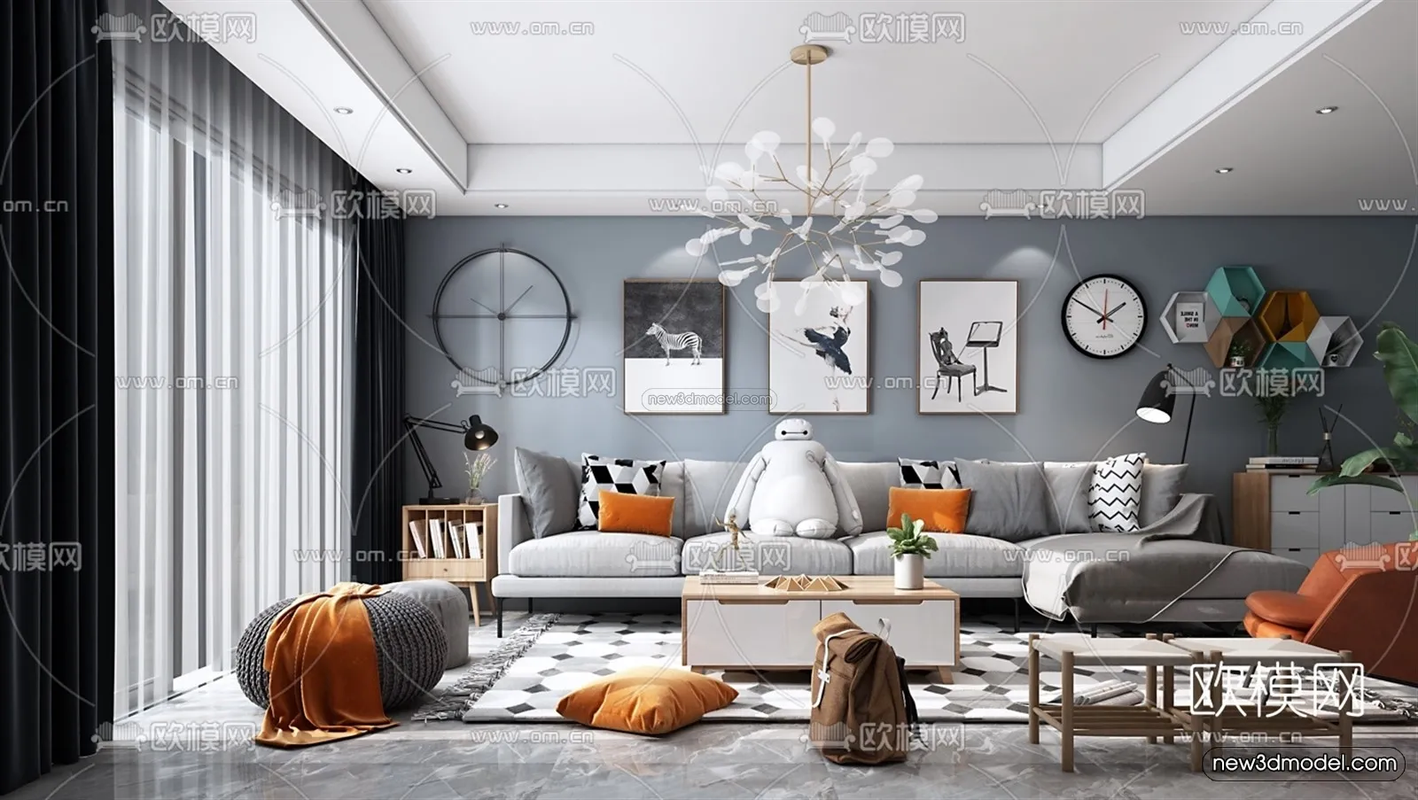 Morandi Style Interior 3D Blocks – Living Room 3D Scene – 028 – VRAY