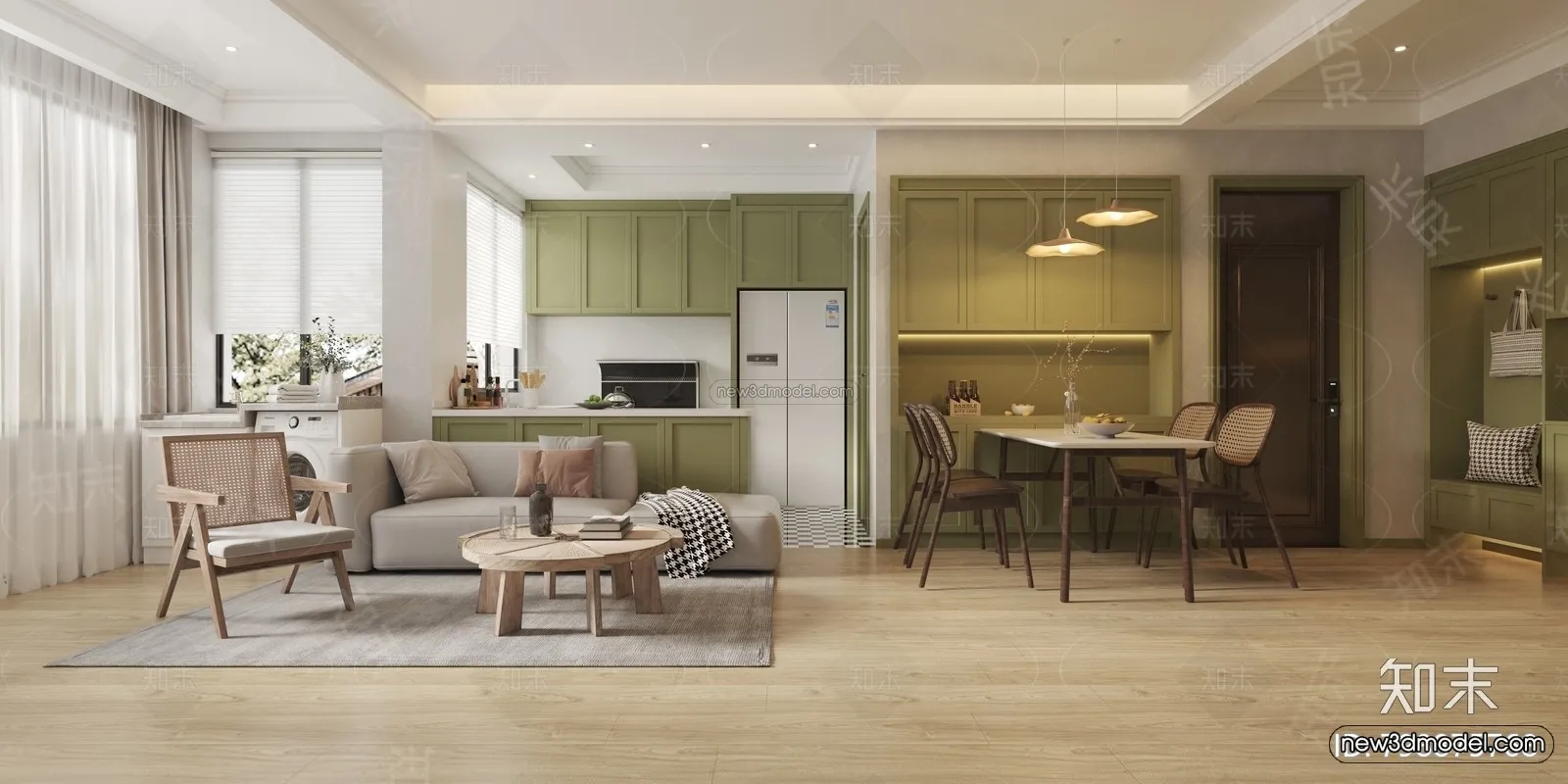 Morandi Style Interior 3D Blocks – Living Room 3D Scene – 030 – VRAY