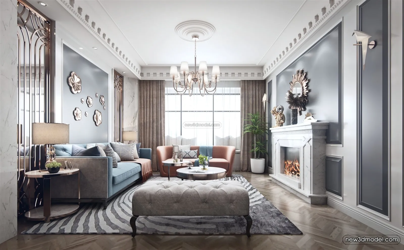 Morandi Style Interior 3D Blocks – Living Room 3D Scene – 034 – VRAY