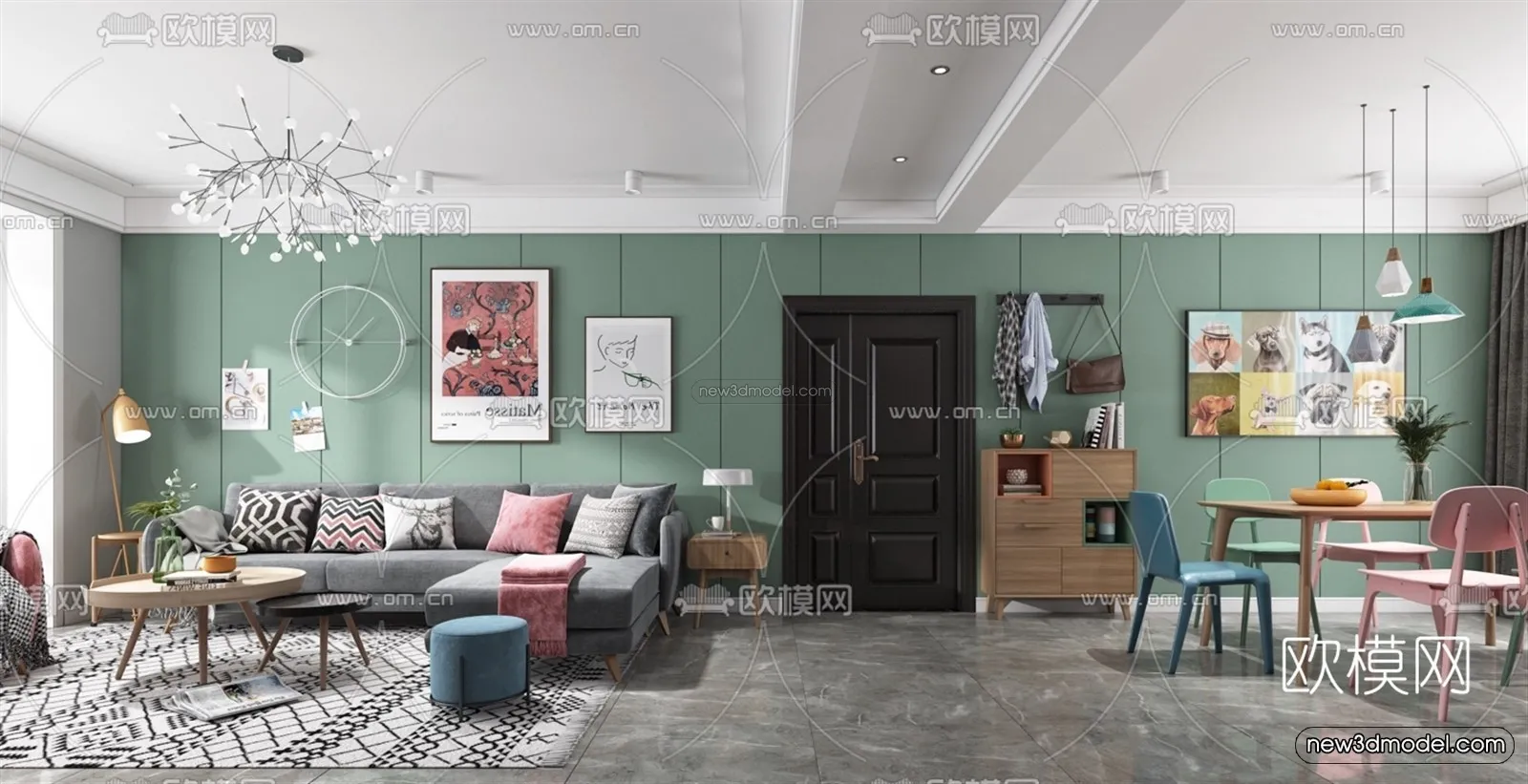 Morandi Style Interior 3D Blocks – Living Room 3D Scene – 039 – VRAY