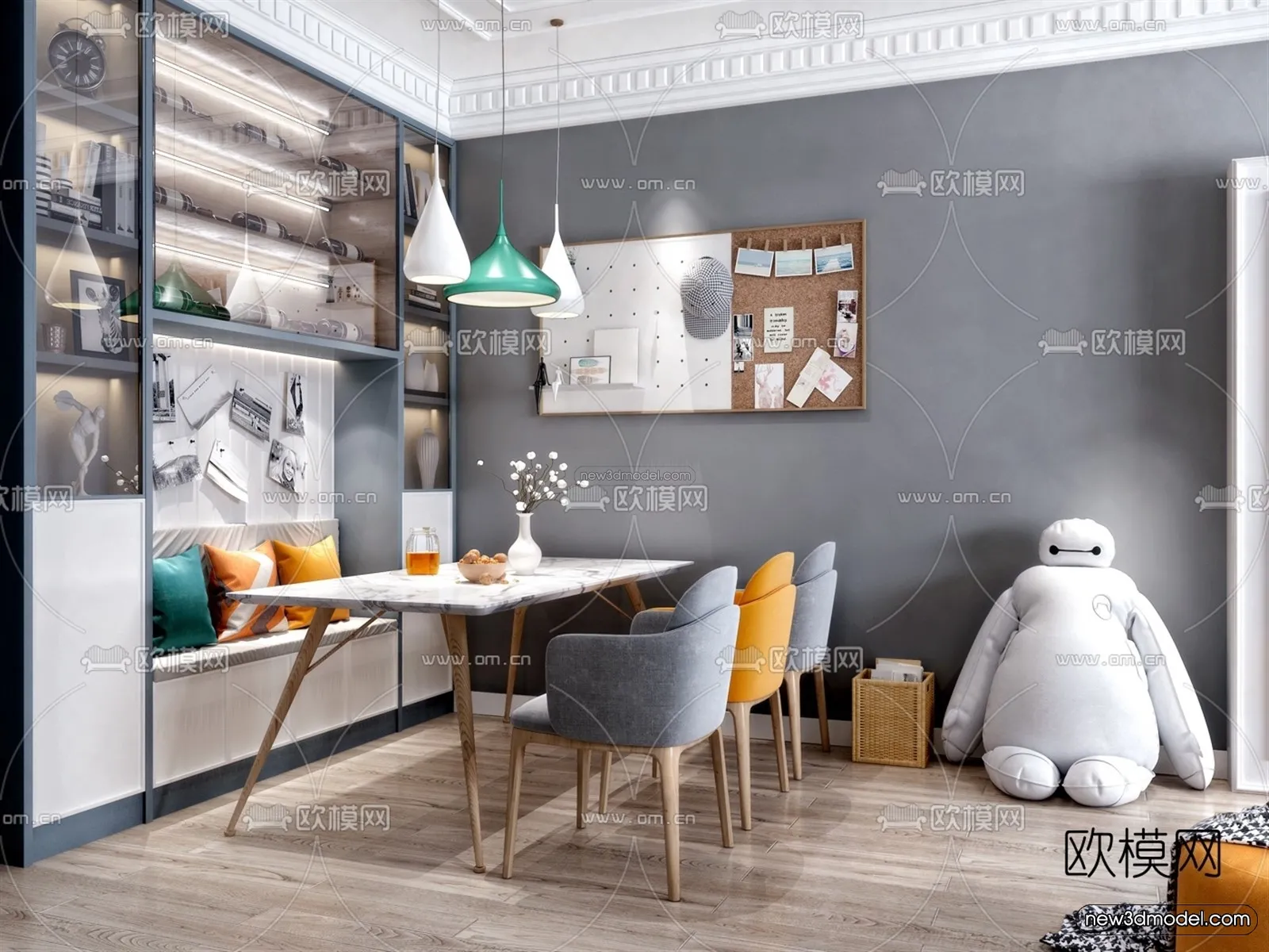 Morandi Style Interior 3D Blocks – Living Room 3D Scene – 040 – VRAY