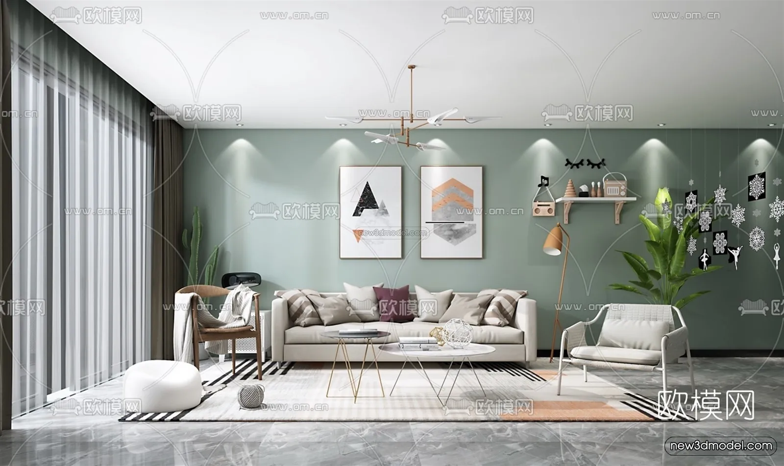 Morandi Style Interior 3D Blocks – Living Room 3D Scene – 042 – VRAY