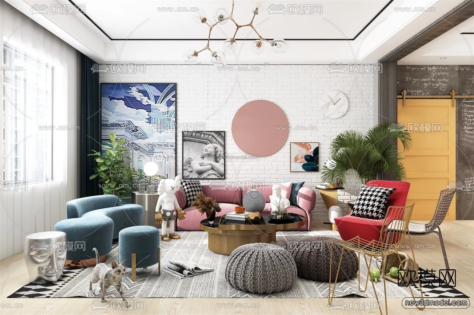 Morandi Style Interior 3D Blocks – Living Room 3D Scene – 043 – VRAY