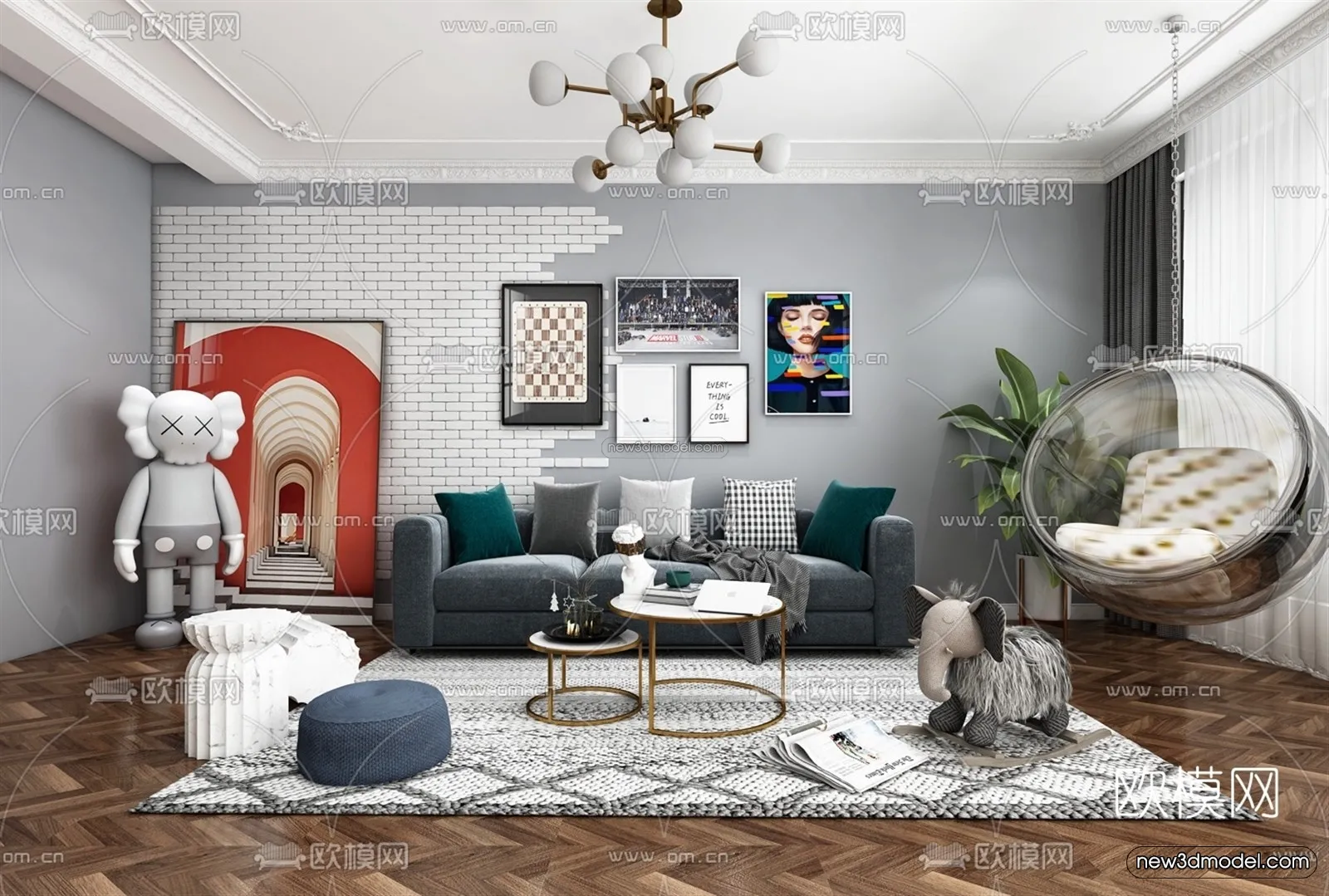 Morandi Style Interior 3D Blocks – Living Room 3D Scene – 044 – VRAY