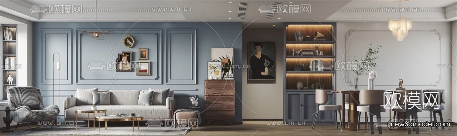 Morandi Style Interior 3D Blocks – Living Room 3D Scene – 050 – VRAY