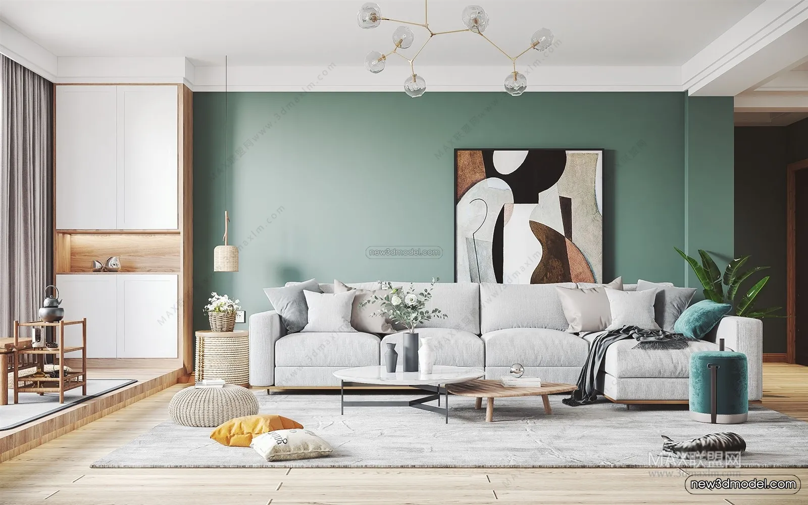 Morandi Style Interior 3D Blocks – Living Room 3D Scene – 051 – VRAY