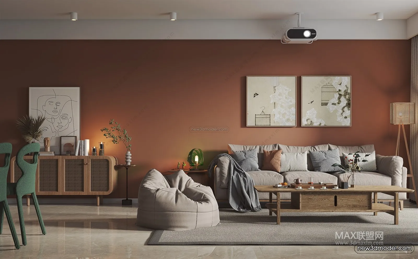 Morandi Style Interior 3D Blocks – Living Room 3D Scene – 052 – VRAY