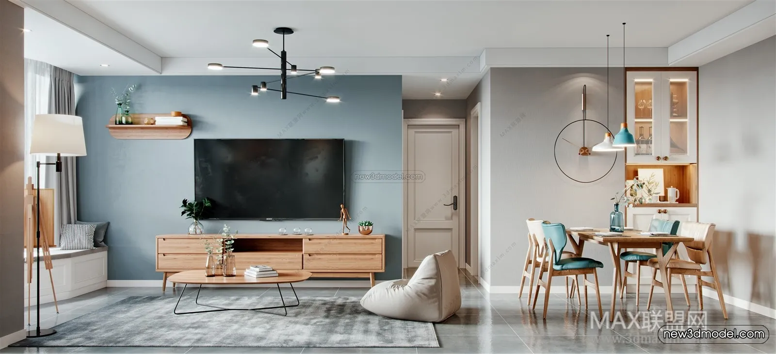 Morandi Style Interior 3D Blocks – Living Room 3D Scene – 053 – VRAY