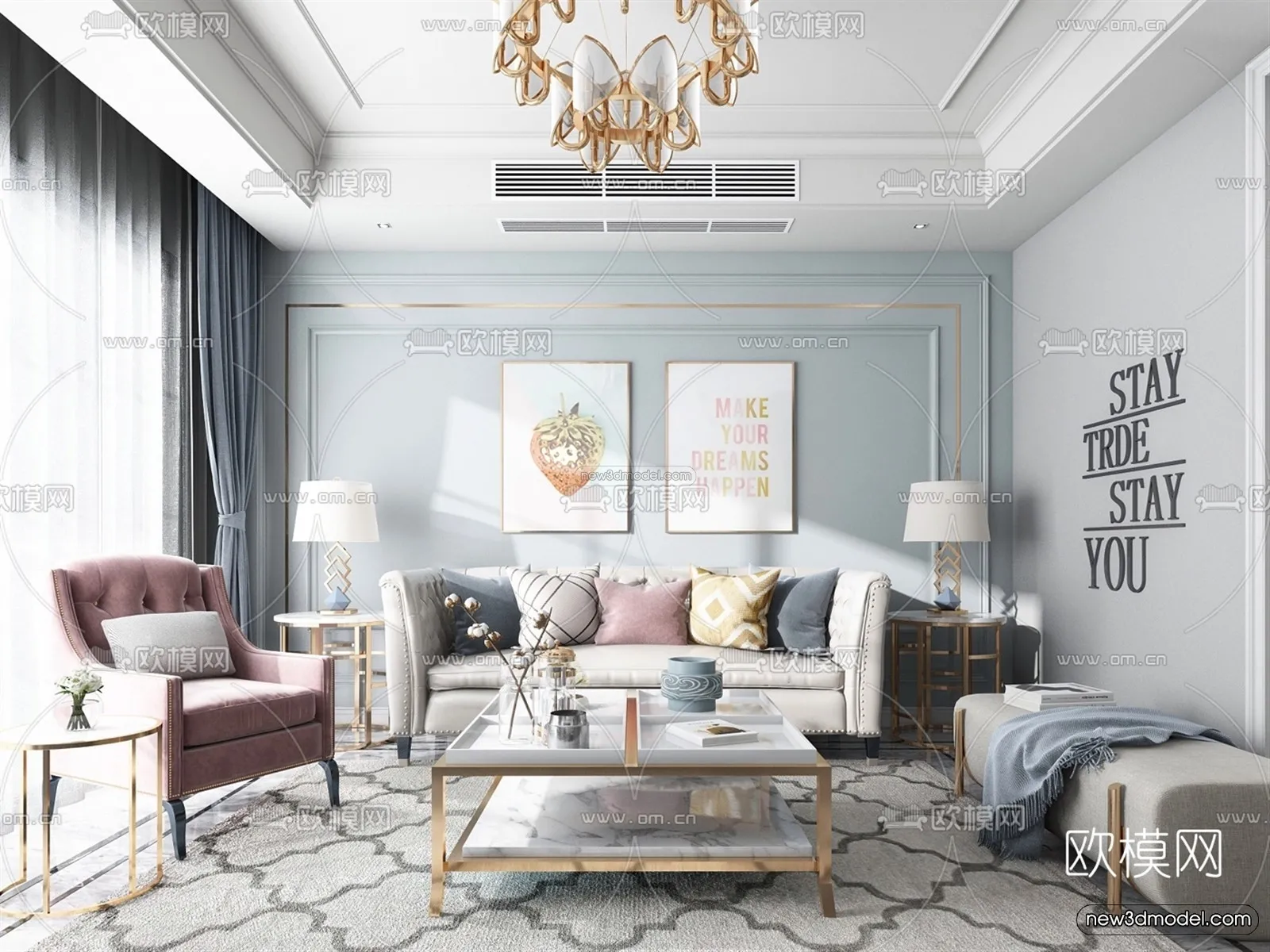 Morandi Style Interior 3D Blocks – Living Room 3D Scene – 055 – VRAY