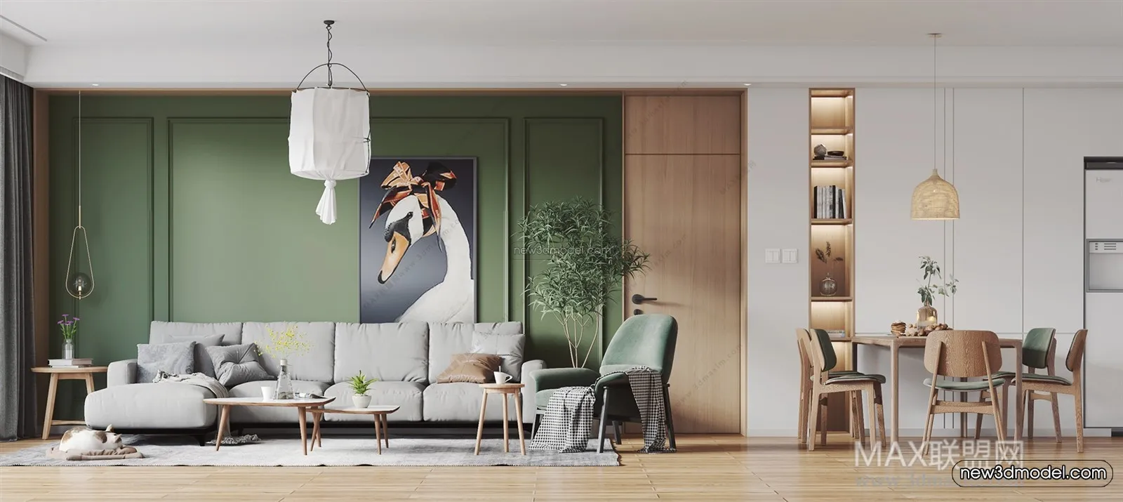 Morandi Style Interior 3D Blocks – Living Room 3D Scene – 058 – VRAY