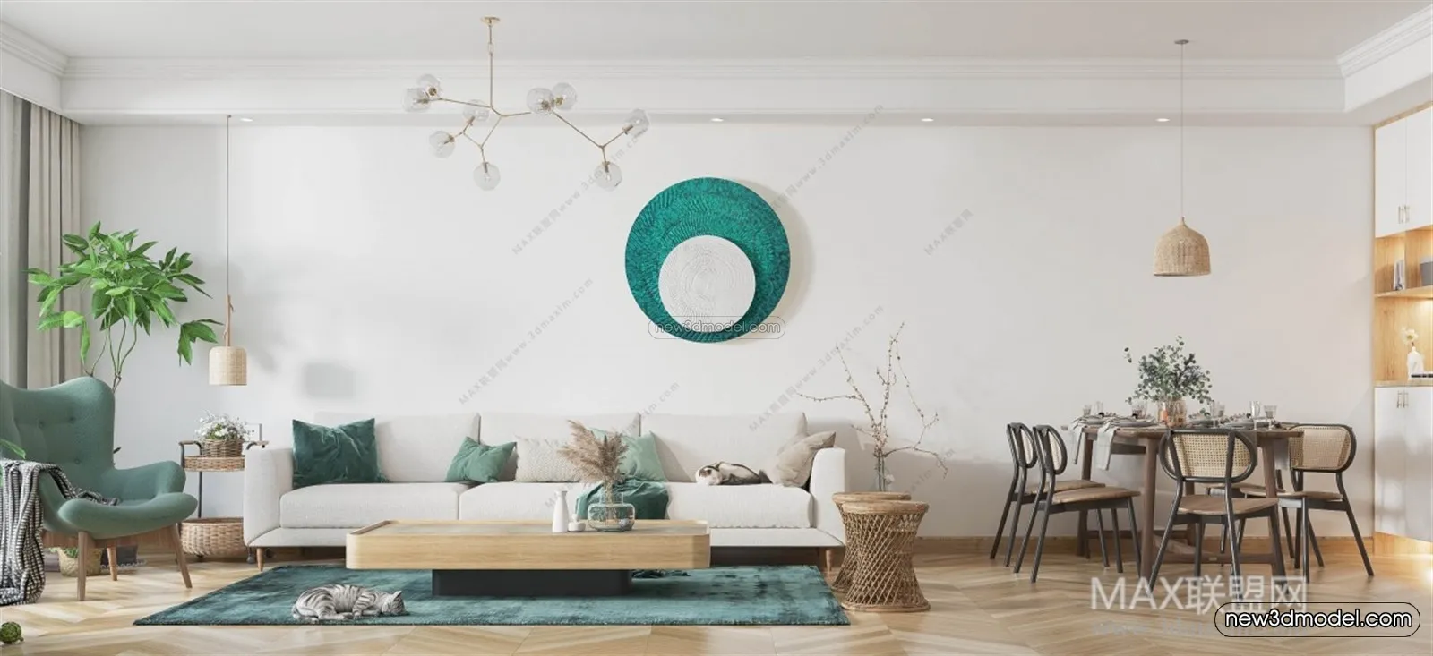 Morandi Style Interior 3D Blocks – Living Room 3D Scene – 059 – VRAY