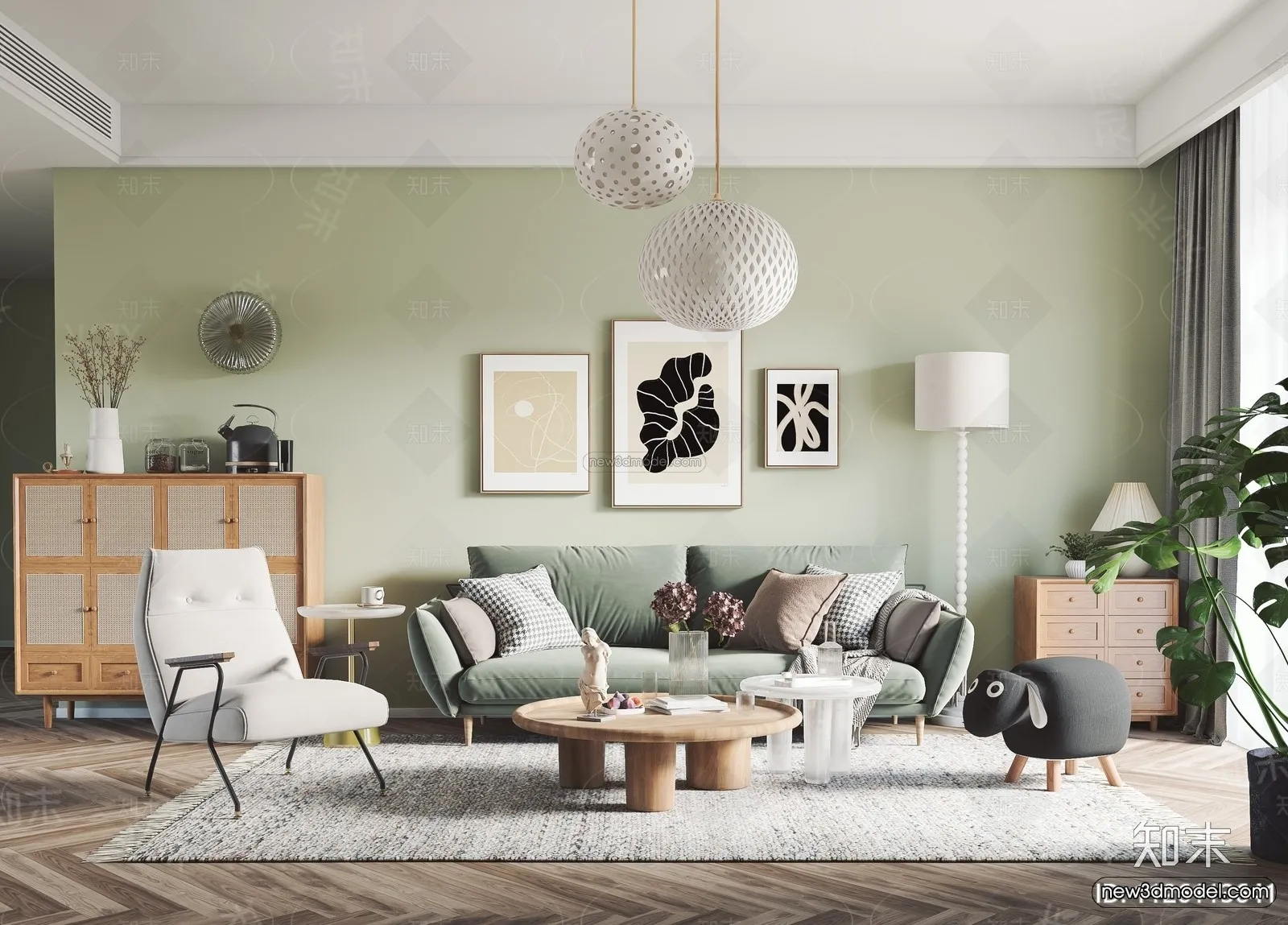 Morandi Style Interior 3D Blocks – Living Room 3D Scene – 060 – VRAY