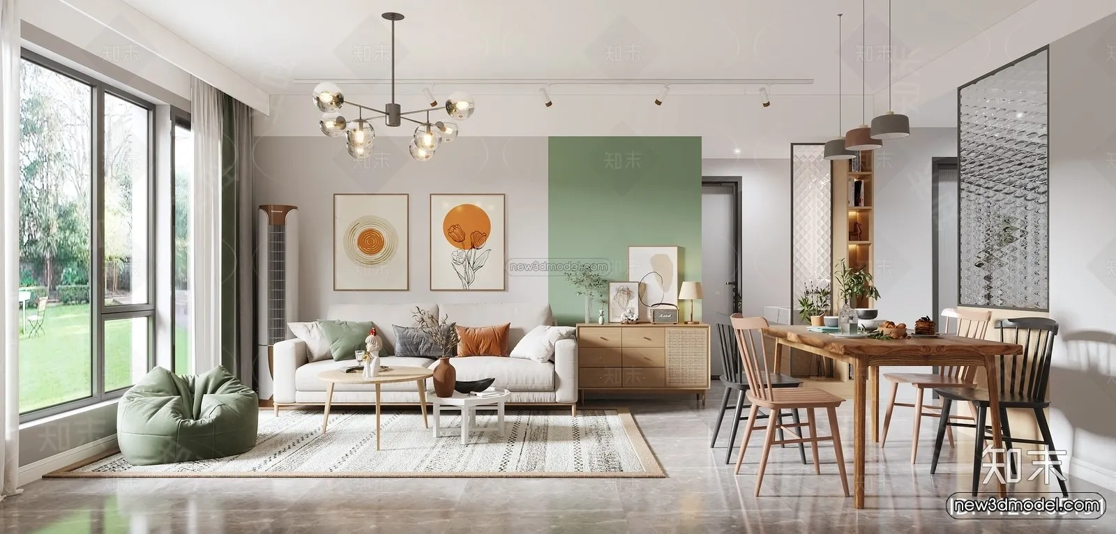 Morandi Style Interior 3D Blocks – Living Room 3D Scene – 061 – VRAY