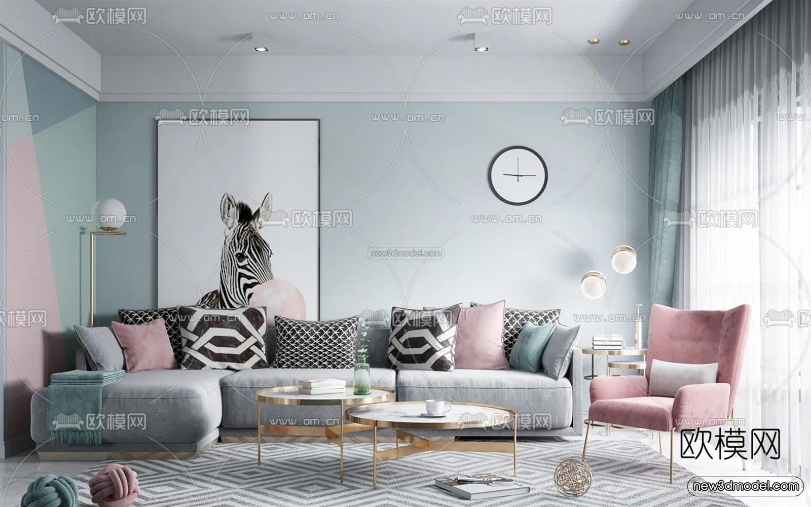 Morandi Style Interior 3D Blocks – Living Room 3D Scene – 064 – VRAY