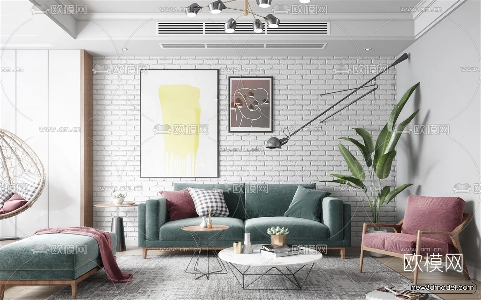 Morandi Style Interior 3D Blocks – Living Room 3D Scene – 065 – VRAY